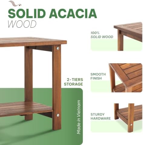 Acacia Wood Adirondack Side Table, 2-Tier Outdoor End Table - Image 4