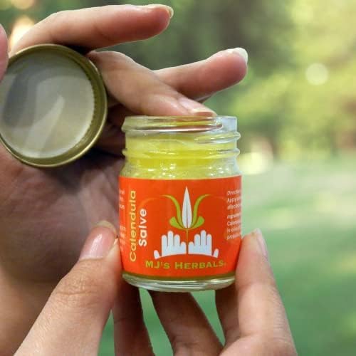 MJ's Herbals Calendula Salve - Skin Soothing Balm, Eczema Cream, Diaper Rash, Scars, Bug Bites, Made w/Calendula Blossoms & Propolis Beeswax (1 oz)