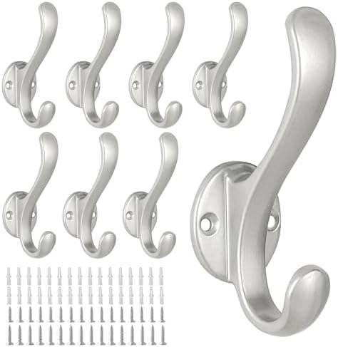 8 Pack Coat Hooks Wall Mount Heavy Duty Utility Retro Double Hooks by PEOIAOY