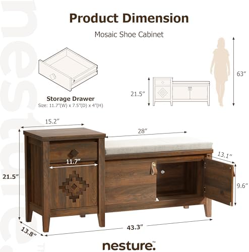 Entryway Bench with Storage, 3 in 1 Storage Bench with 1 Drawer and 2 Cubbies - Image 2