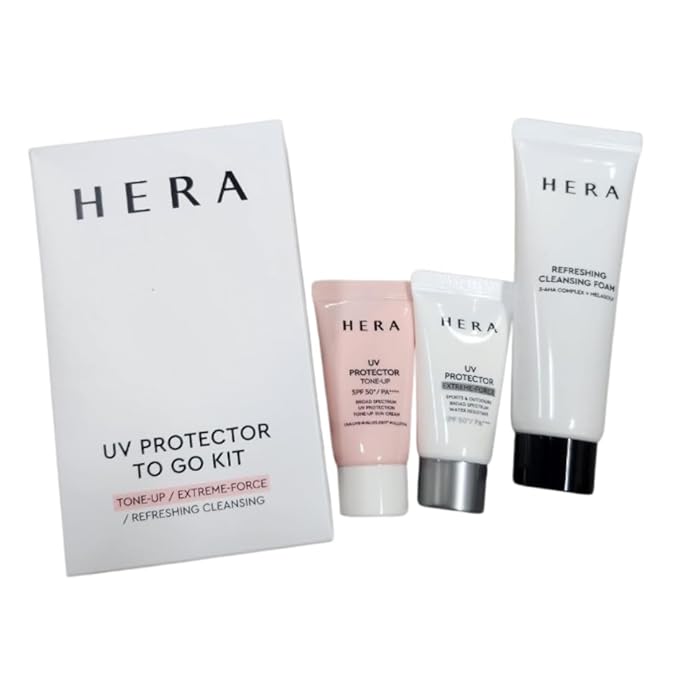 Hera Korea Skin Care Refreshing Cleansing Foam UV Protector Cream Travel Kit Mini Set of 3