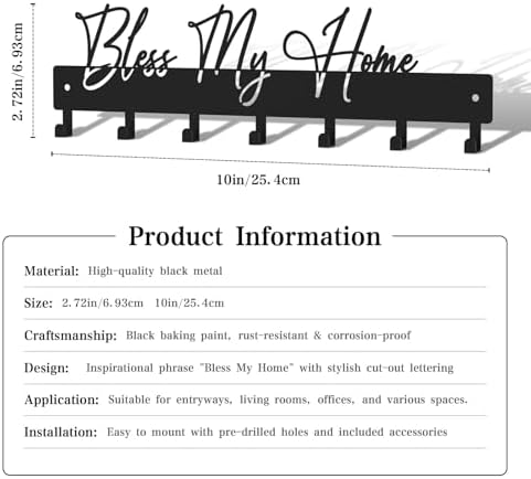 Exquisite Fashion Phrase Key Holder Wall Mount, Bless My Home Key Hooks - Image 3