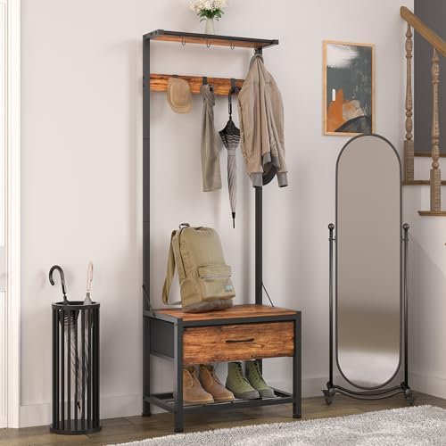 LUMTOK Hall Tree with Shoes Bench Storage, Small Coat Rack with Drawers by LUMTOK