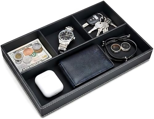 Leather Valet Organizer Nightstand & Dresser Storage Tray by AUMISKY