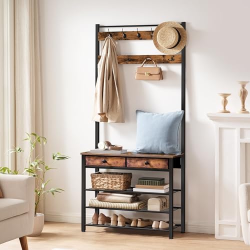 HOOBRO Hall Tree, Entryway Coat and Shoe Rack, 2 Fabric Drawers, Hall Tree - Image 3