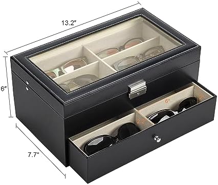 CO-Z Sunglasses Organizer with 12 Slots, 2 Story Leather Multi Sunglasses - Image 2