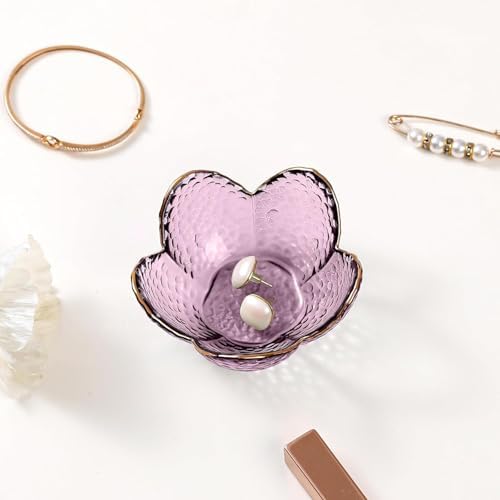 Gifts for Women Purple Flower Jewelry Dish Glass Ring Holder Decorative Jewelry - Image 4