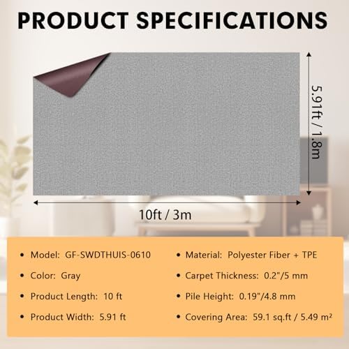 Grefinity Marine Carpet, 6 FT x 10 FT Gray Indoor Outdoor Carpet - Image 2