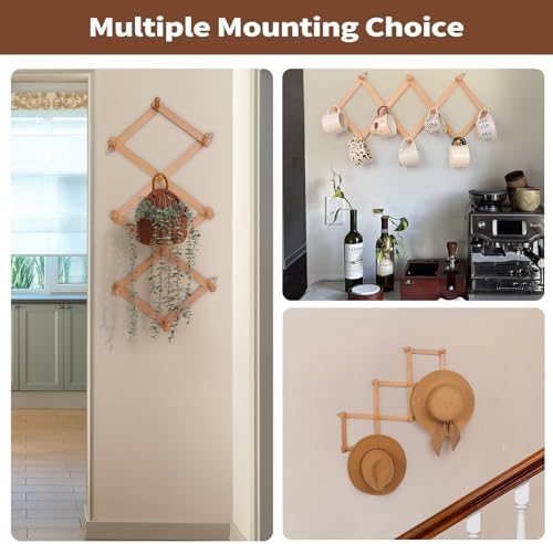 SCUNDA Wall Rack with 10 Hooks, Wooden Wall Expandable Coat Rack - Image 4