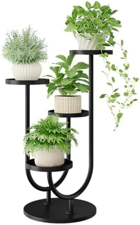 Bamworld Metal Plant Stand 4 Pots Corner Black by Bamworld