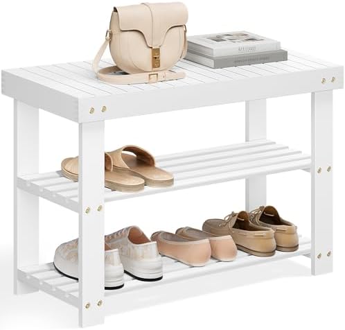 SONGMICS Shoe Rack Bench, 3-Tier Bamboo Entryway Bench, 27.6 Inches Width by SONGMICS