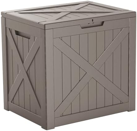 PatioZen 32 Gallon Resin Deck Box, Lockable Outdoor Storage Box by OutdoorLivingPerfected