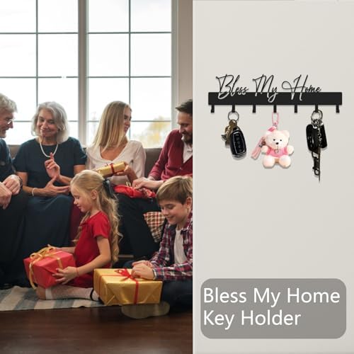 Exquisite Fashion Phrase Key Holder Wall Mount, Bless My Home Key Hooks - Image 2