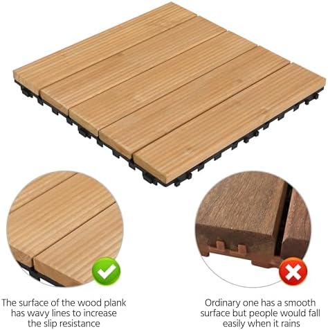 Topeakmart 12x12in Interlocking Wood Deck Tiles 11PCS Flooring, Natural Wood - Image 4