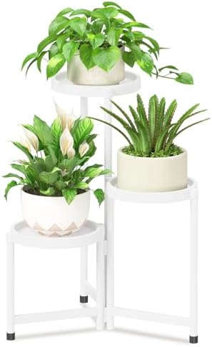 iDavosic.ly 3 Tier Folding Plant Stand Indoor Outdoor, Plastic Tray by iDavosicly