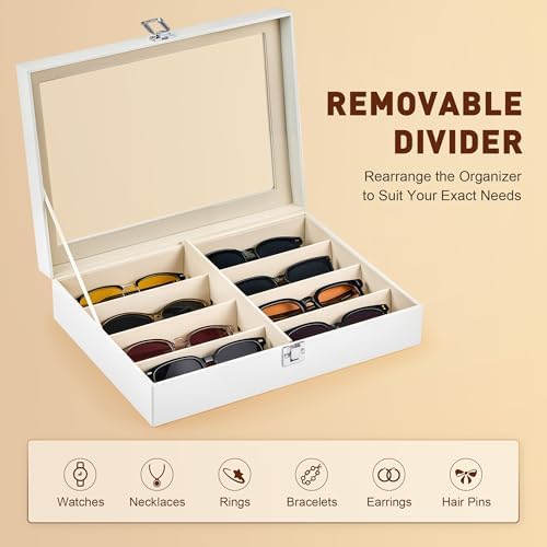 CO-Z 8-Slot Sunglasses Organizer, Leather Lockable Display Case - Image 6