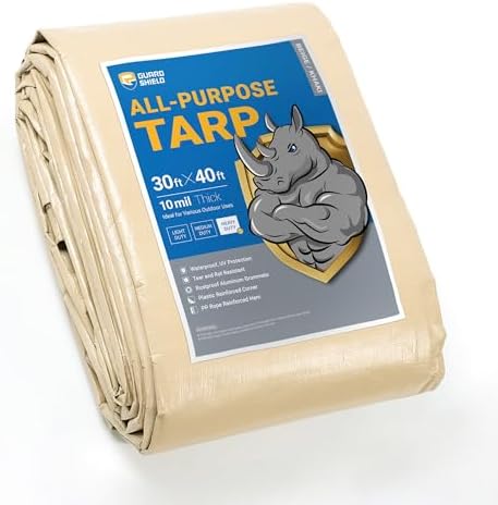 GUARD SHIELD Beige Tarp Heavy Duty Waterproof 30x40 Feet Outdoor Poly Tarps by GUARDSHIELD