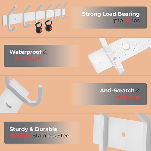 White Coat Rack Wall Mount – 17 Inch Stainless Steel Hook Rail - Image 3