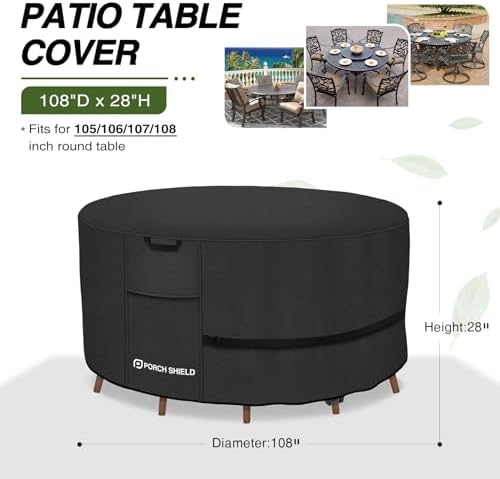Porch Shield Waterproof 600D Round Patio Table Cover 108 inch - Image 2