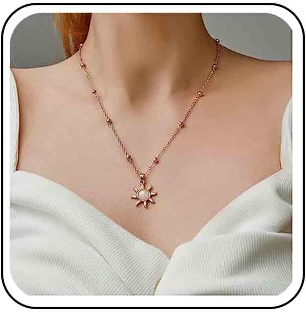 Vintage Opal Crystal Sun Pendent Necklace Opal Sunburst Necklace Moonstone Sun Choker Necklace Gold Ball Chain Necklace Jewelry for Women (Gold)