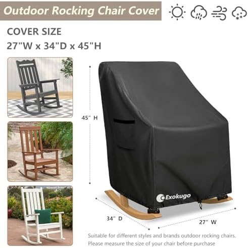 Outdoor Rocking Chair Cover, 600D Heavy Duty Waterproof Patio Chair Cover - Image 2