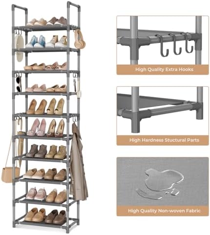 VTRIN 10 Tiers Tall Shoe Rack Holds 20-25 Pairs of Shoes Sturdy Vertical Shoe - Image 4