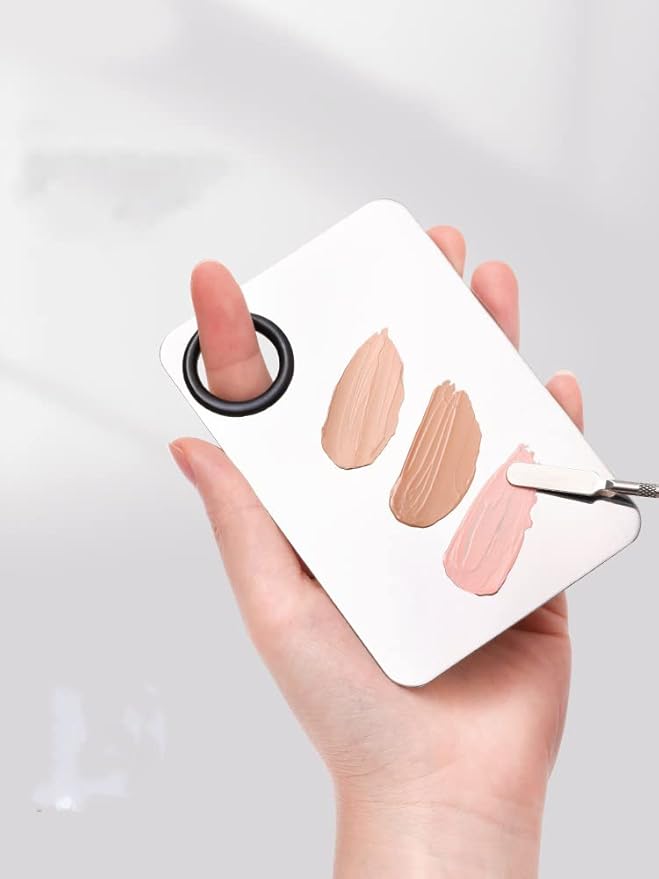 2 Pack Makeup Palette,Stainless Steel Cosmetic Mixing Palette with Spatula Tool for Foundation Nail Art Eyeshadow, Silver