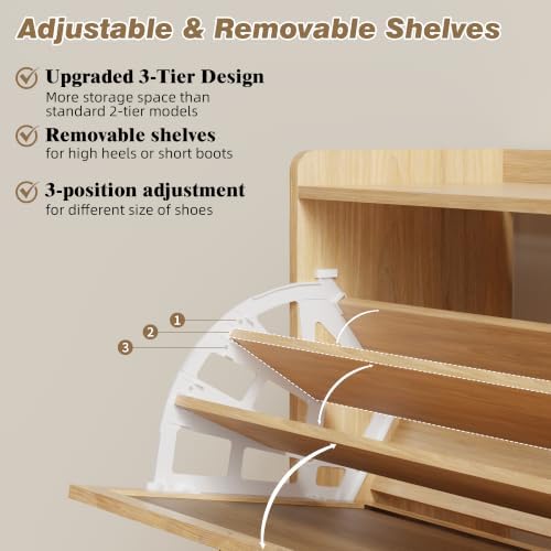 Shoe Storage Cabinet for Entryway, 2 Flip Drawers - Image 4