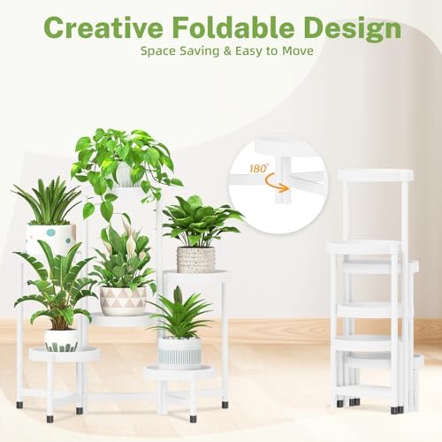 iDavosic.ly 6 Tier Folding Plant Stand Indoor Outdoor, Plastic Tray - Image 3