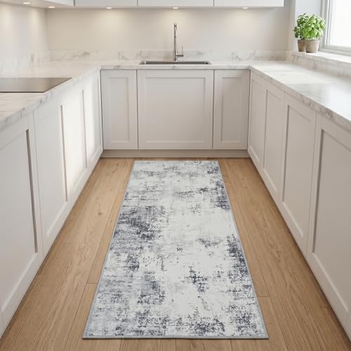 Washable Runner Rug 2x6 Non Slip Kitchen Mat Grey Abstract - Image 2