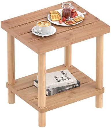 Outdoor Side Table with 2-Tier, Bamboo Small Patio Adirondack Tables by LEJANEOYE