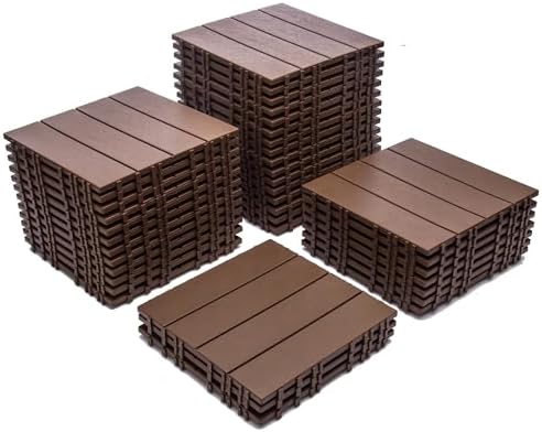 11 Interlocking Deck Tiles, 11.42"x11.42" Patio Tiles by Unknown
