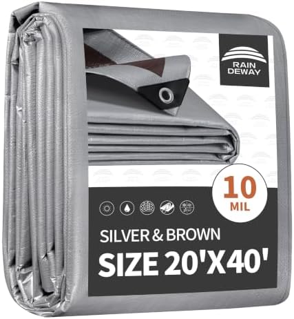 RAINDEWAY 20x40 Feet Tarps Heavy Duty Waterproof, 10Mil Multipurpose Tarp by RAINDEWAY