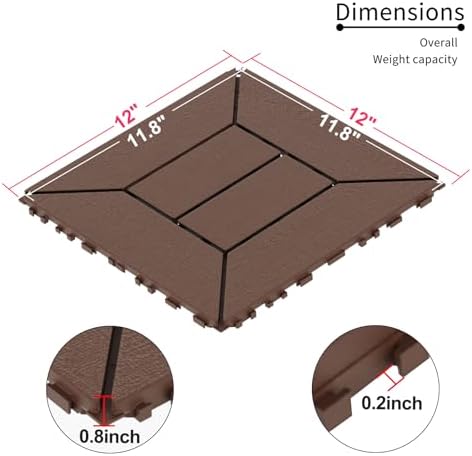 Plastic Interlocking Deck Tiles, 12x12 Inches Waterproof Outdoor Patio Flooring - Image 2