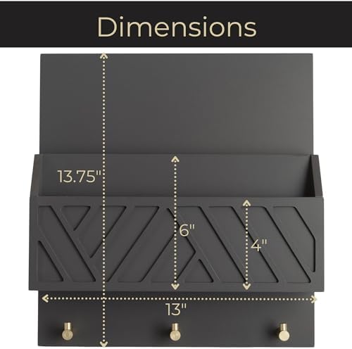 BLU MONACO | Wall-Mounted Mail and Key Holder in Grey Wood | Two-Tier Mail - Image 6