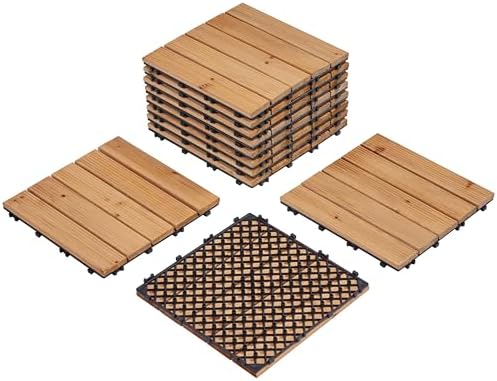 Yaheetech 11PCS Interlocking Deck Tiles Outdoor Patio Floor, Natural Wood by Yaheetech
