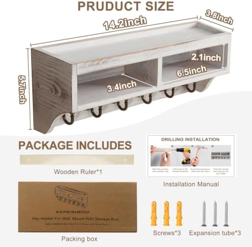 Key Holder Wall Mount with Mail Organizer, 6 Hooks & Shelf - Image 6
