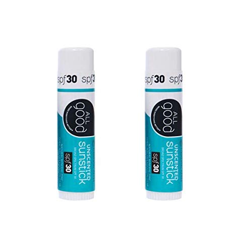 All Good Sunstick - Face Sunscreen, Water Resistant, UVA/UVB Broad Spectrum SPF 30+, Coral Reef Friendly - Beeswax, Zinc, Vitamin E, Shea Butter (Unscented)(2-Pack)