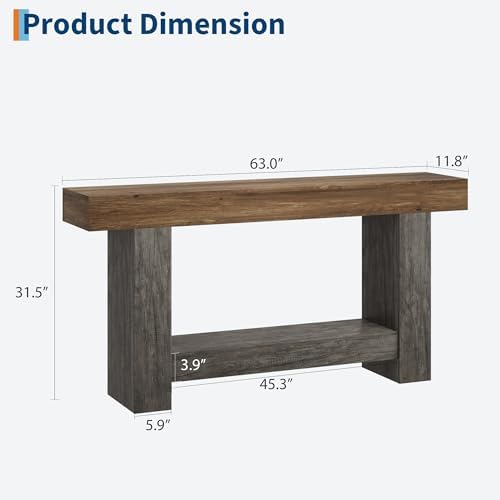 GarveeHome 63" Farmhouse 2-Tier Console Table - Image 2