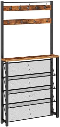 HOOBRO Hall Tree with Bench, Narrow Shoe Rack with Coat Rack, Coat Rack with by HOOBRO