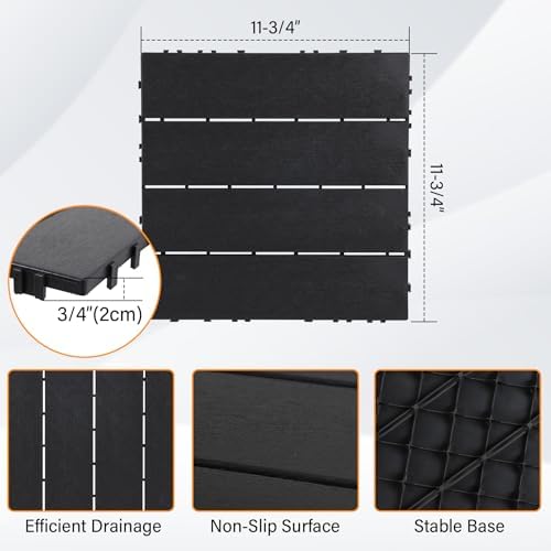 Neoaider 36PCS Plastic Interlocking Decking Tiles 12" x 12", Dark Grey - Image 3