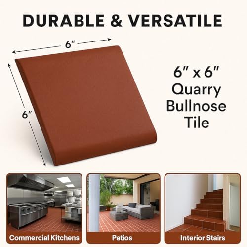 Tenedos 6x6 Colonial Red Smooth Quarry Bullnose Tile - Image 4