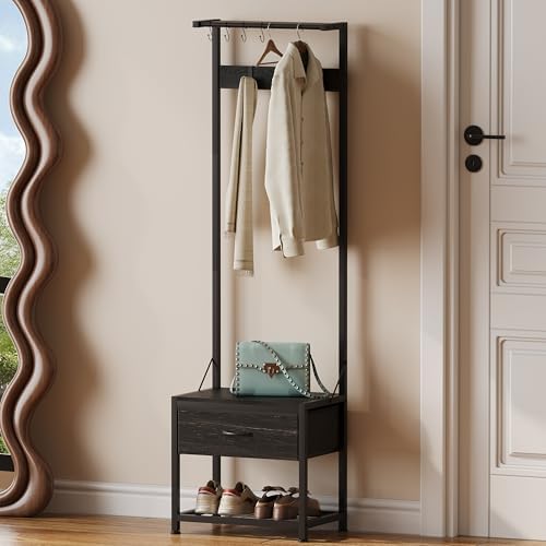 LUMTOK Hall Tree with Shoes Bench Storage, Small Coat Rack with Drawers by LUMTOK