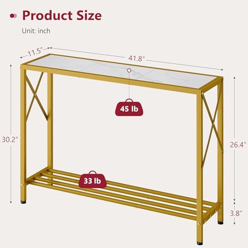Tajsoon Entryway Table 41.8", 2 Tier Gold Console Table - Image 3