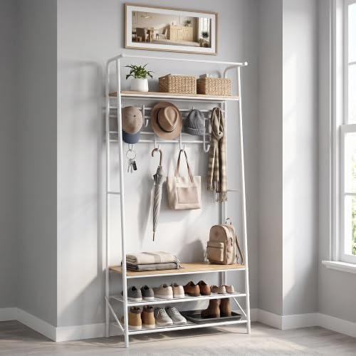 Garvee Hall Tree with Bench and Shoe Storage, 4-in-1 Entryway Coat Rack by Garvee