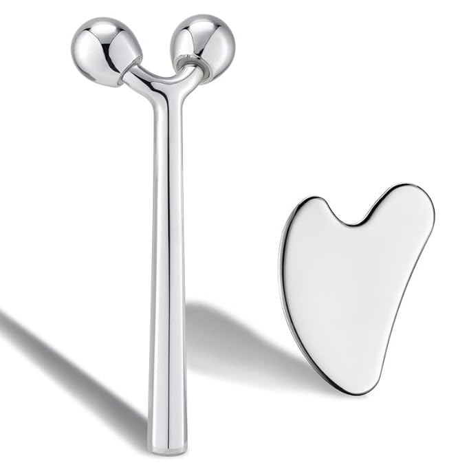 Tekson Facial Roller Massager, 3D Metal face Massage GuaSha Tool for Eye Reduce Puffiness, Face Lift, Anti-Aging, Skin Tightening