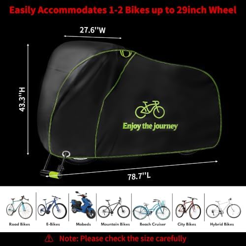 Bike Cover for 1-2 Bikes Waterproof Outdoor, 600D Heavy Duty Oxford Ebike Cover - Image 2