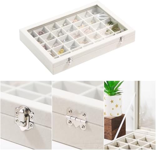 Coward Ring Earring Jewelry Organizer Box, 35 Grids Dustproof Display Holder - Image 3