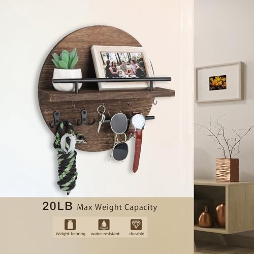 Key Holder Wall Mount with Shelf and Hooks, Mail Organizer - Image 4