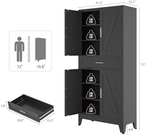 Bevivog 71" Kitchen Pantry Cabinet, Metal Storage Cabinet - Image 3